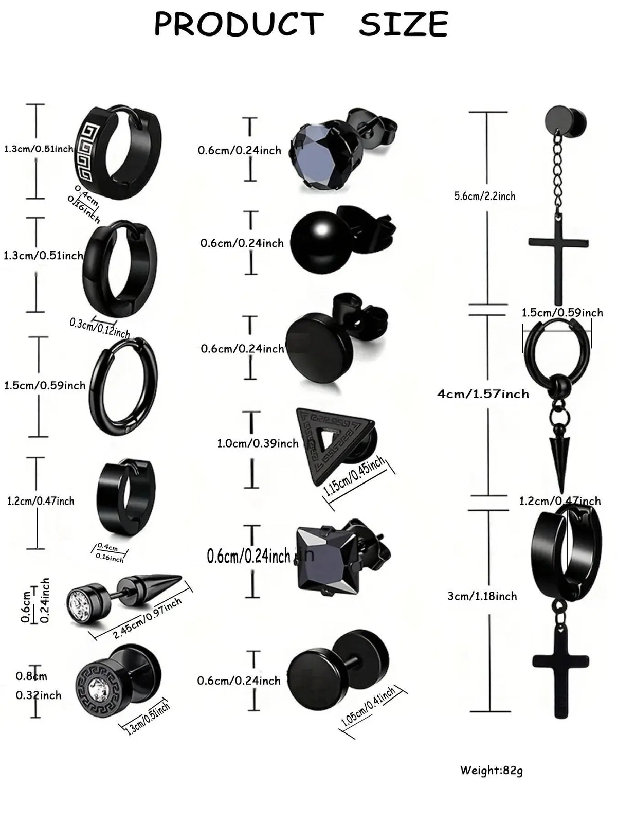 Men's Punk Style Cross and Hoop Earring Sets, Trendy Versatile Stud Earrings for Parties and Everyday Outfits, Exquisite Jewelry Gift for Birthdays, Earring Stacking Set, Ear Accessories, Earrings Studs, Casual Earrings Set