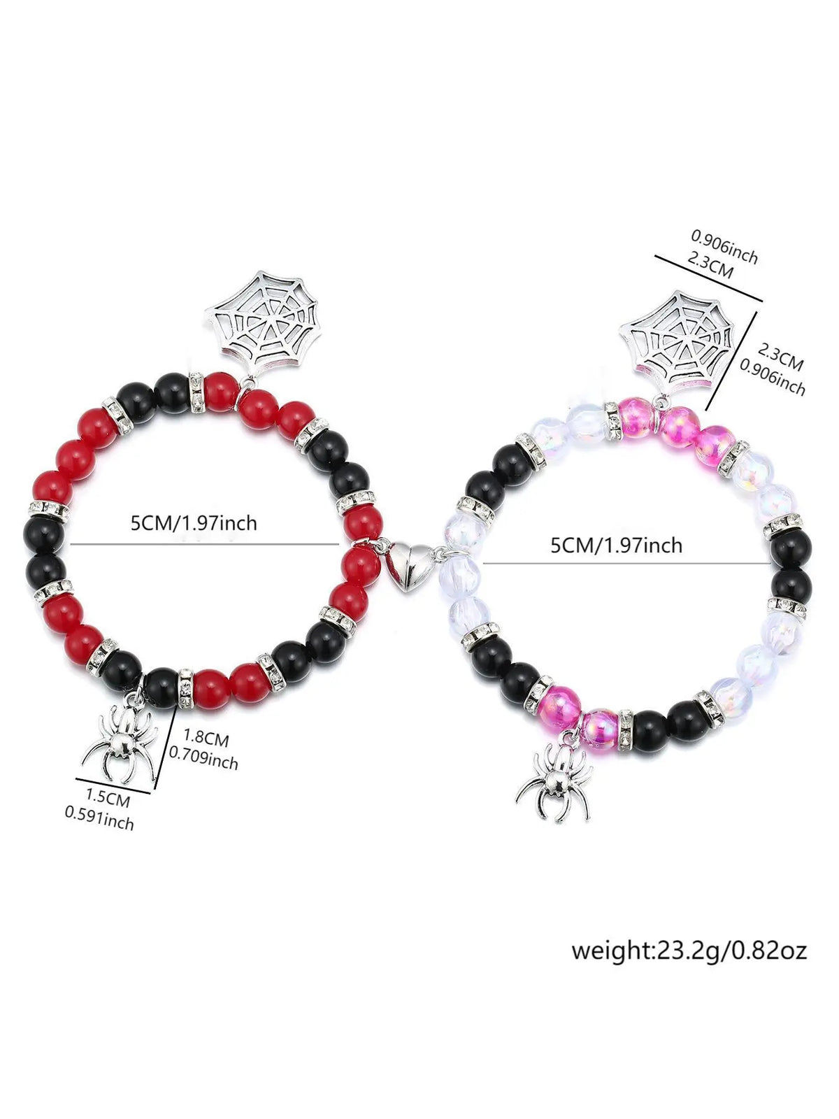 Fashion Spider & Net Design Charm Beaded Bracelet Set, Casual Simple Magnetic Heart Charm Jewelry for Party, Daily Clothing Decor, Adjustable Beaded Charm Bracelet, Beaded Bracelets Set