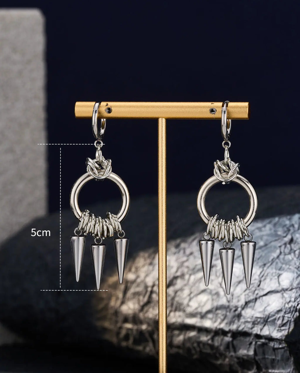 Oufer 2Pcs Linked Chain Grunge Punk Spike Dangle Hoop Earrings - Stainless Steel Chunky Jewelry, Whimsical Accessories, Classic Versatile Casual Wear Pieces, Grunge Punk Edge for Bold Outfits