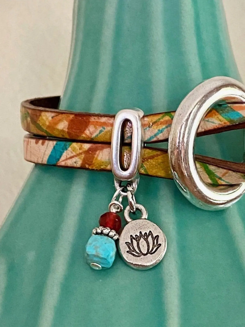 Vintage Boho Style PU Leather Bangle Bracelet, Dual Layer Metal Design, Unisex Party Vacation Accessory, All Seasons Wear, Floral Accents, Bohemian Bracelets