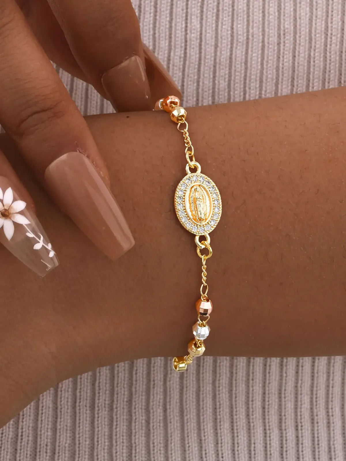 Women's Elegant Our Lady of Mary Design Bracelet, Cross Charm Bangle, Fashion Religious Faith Jewelry with Cross, Trendy All-match & Exquisite Jewelry for Birthday Gift, Cross Bracelets
