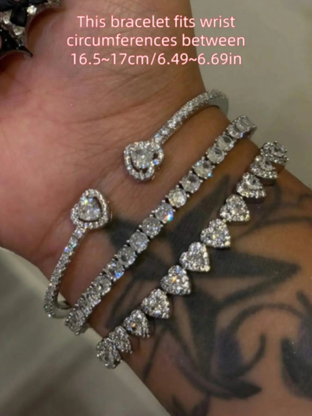 3-Piece Heart Copper Bracelet Set（3 Sizes), Embedded Artificial Zircon, Alloy Heart Bracelets, Matching Bracelets, Fashionable Bracelet Style Daily Wear, Ideal Gift for Women, Bracelet Jewelry