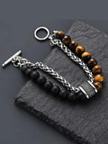 Men's Punk Style Jewelry Beaded Bracelet with Artificial Tiger Eye Stones, Casual Style Leather Ot Clasp, Perfect for Daily Wear & Gifts, Exquisite Bracelet, Jewelry Bracelets