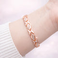 Pure Copper Magnetic Bracelet for Women with Dainty Leaf Design & Diamond Accents - Adjustable 3500 Gauss Feminine Gift, Adjustable Bracelets, Pure Copper Bracelets