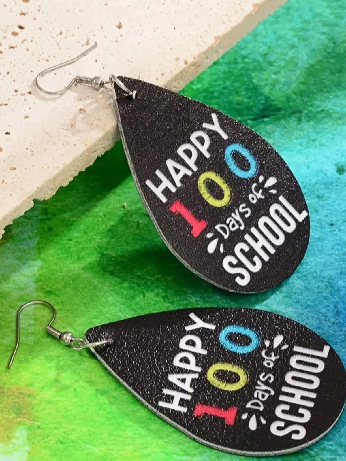 Letter Pattern Microfiber Leather Earrings, Water Drop Shaped Dangle Earrings, Happy 100 Days of School Earrings, Holiday Gift for Women, Casual Trendy Jewelry