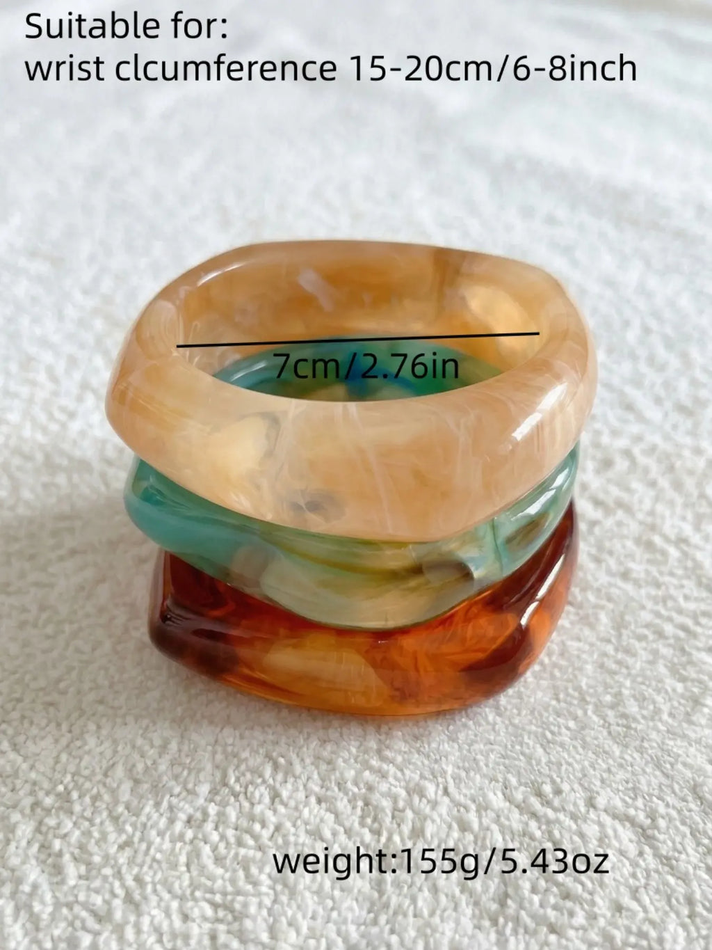 3 Piece Set Irregular Gradient Resin Bracelets, New Chinese Style Cool Wind, Cream /lake /caramel, Wide Band, Stackable Wrist Cuffs, Layered Bracelet Set, Bracelet Combination Set