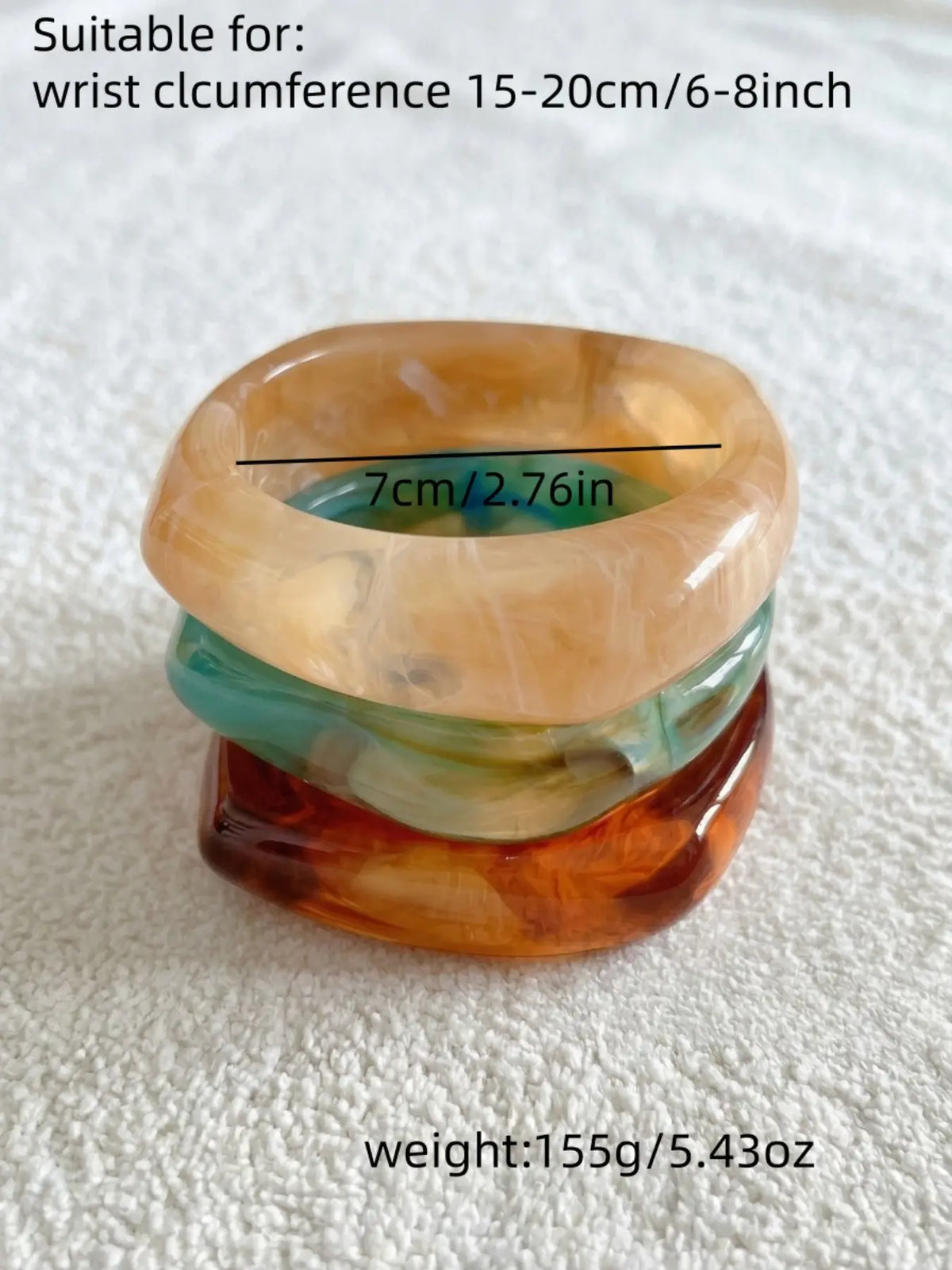 3 Piece Set Irregular Gradient Resin Bracelets, New Chinese Style Cool Wind, Cream /lake /caramel, Wide Band, Stackable Wrist Cuffs, Layered Bracelet Set, Bracelet Combination Set
