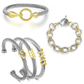 Aprilery 5PCS Stackable Twisted Cable Bracelet Set – Adjustable Two-Tone Cuff & Chain Link Design Jewelry Perfect Mother's Day Gift
