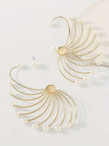 Women's Geometric Party Earrings, Faux Pearl Fan-Shaped Dangle Earrings, Elegant Jewelry for Women, Trendy Jewelry, Fashionable Earrings, Stylish Jewelry, Perfect Gift Idea, Versatile Accessory, Trendy Jewellery Accessories, Ear Studs