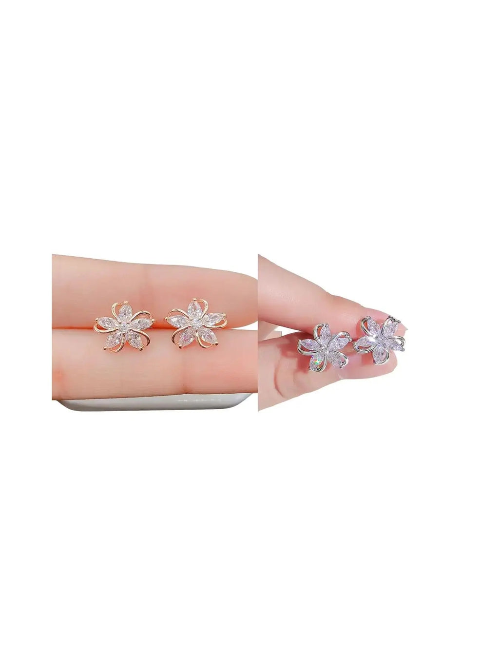 Cute Flower Design Rhinestone Studs Earrings, Artificial Zircon Decor Stud Earrings, Trendy All-match & Exquisite Ear Piercing Jewelry