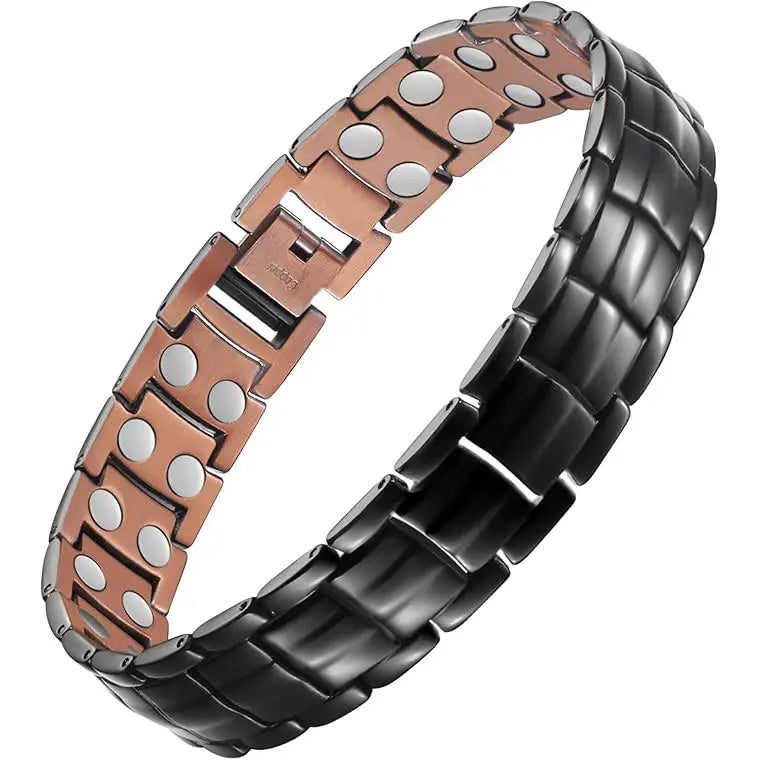 Feraco 99.99% Pure Copper Bracelet for Men - Masculine Tyre Tread Pattern, 3X Strength Magnetism, Adjustable Links, Fashionable Men's Accessories, Daily Wear Father's Day Gift, Dimensions-Inclusive Bangle,sohochic
