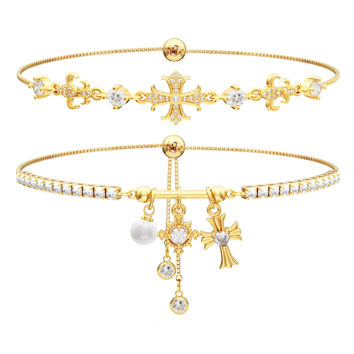 GANIA Double Layered Snowflake Cross Bracelet – Adjustable Layered Design for Women, Christian Symbol Jewelry, Gift for Valentine's Day, Wedding, Birthday, Anniversary, Daily Wear, Gift for Girlfriend, Wife, Mom