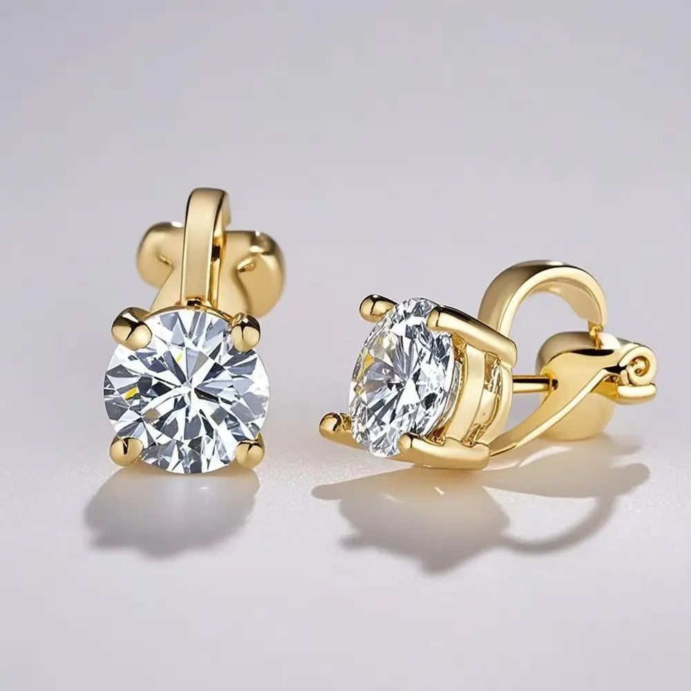 Unisex Clip-On Earrings with Free-Punch Artificial Zircon Studs, Hip Hop Fake Piercing Jewelry for Earrings Stack, Christmas Gift, Gold Nugget Earrings