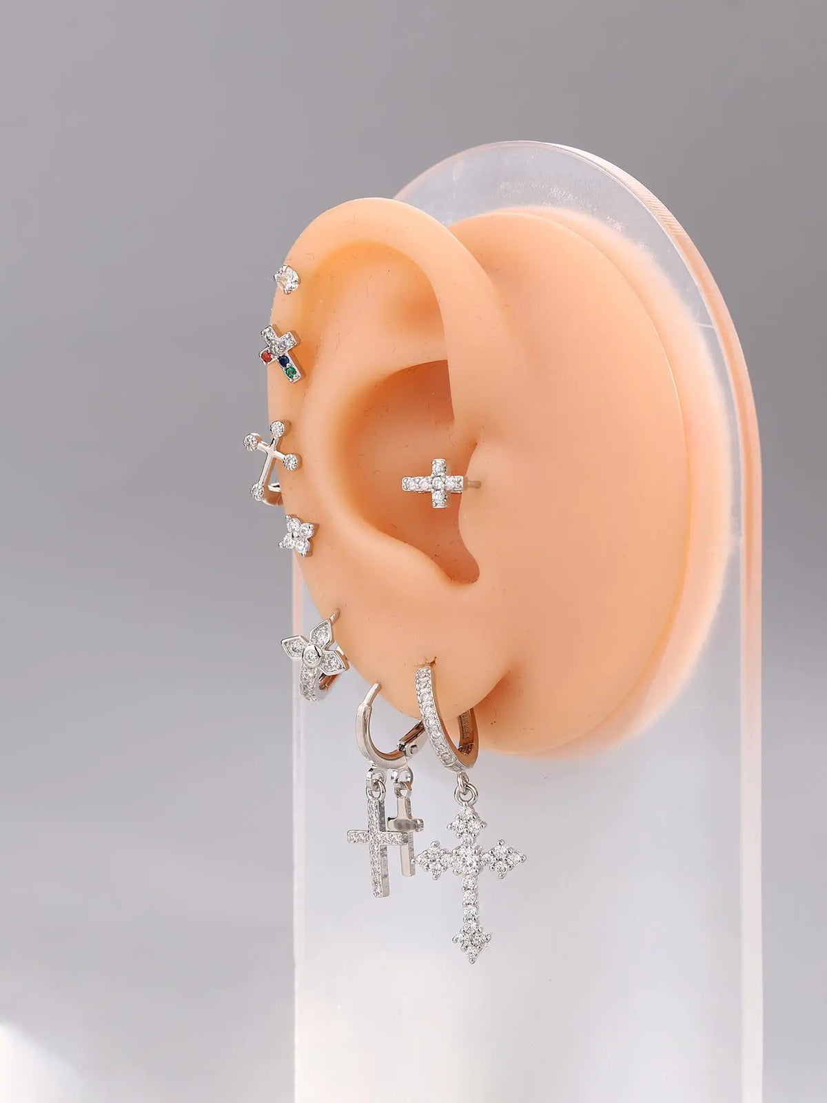 Women's Rhinestone Decor Earring Set, Cool Earrings, Star & Heart & Cross & Chain Design, Unique Jewelry for Birthday Gift, High Quality Earrings, Trendy Accessories, Shining Earrings, Sparkling Ear Jewelry
