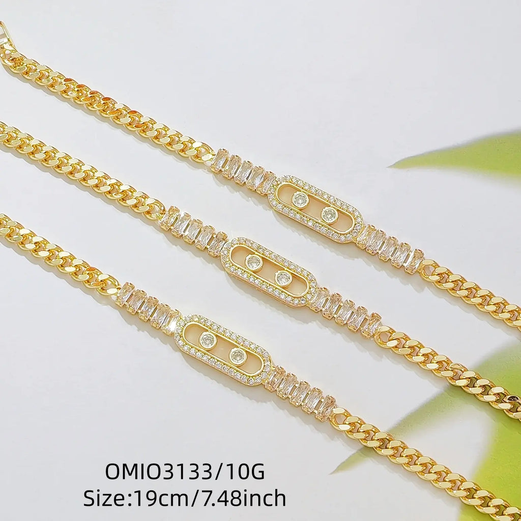 Women's Elegant Gold Plated Cuban Link Bracelet - Fashion-Forward Female Chain Jewelry Bracelets & Bangles with Sparkling CZ Sliding Charm, Baguette Cut Zircon Inlay, Metal Coating, Adjustable Dainty Costume Jewelry for Daily Wear, Gifting,sohochic