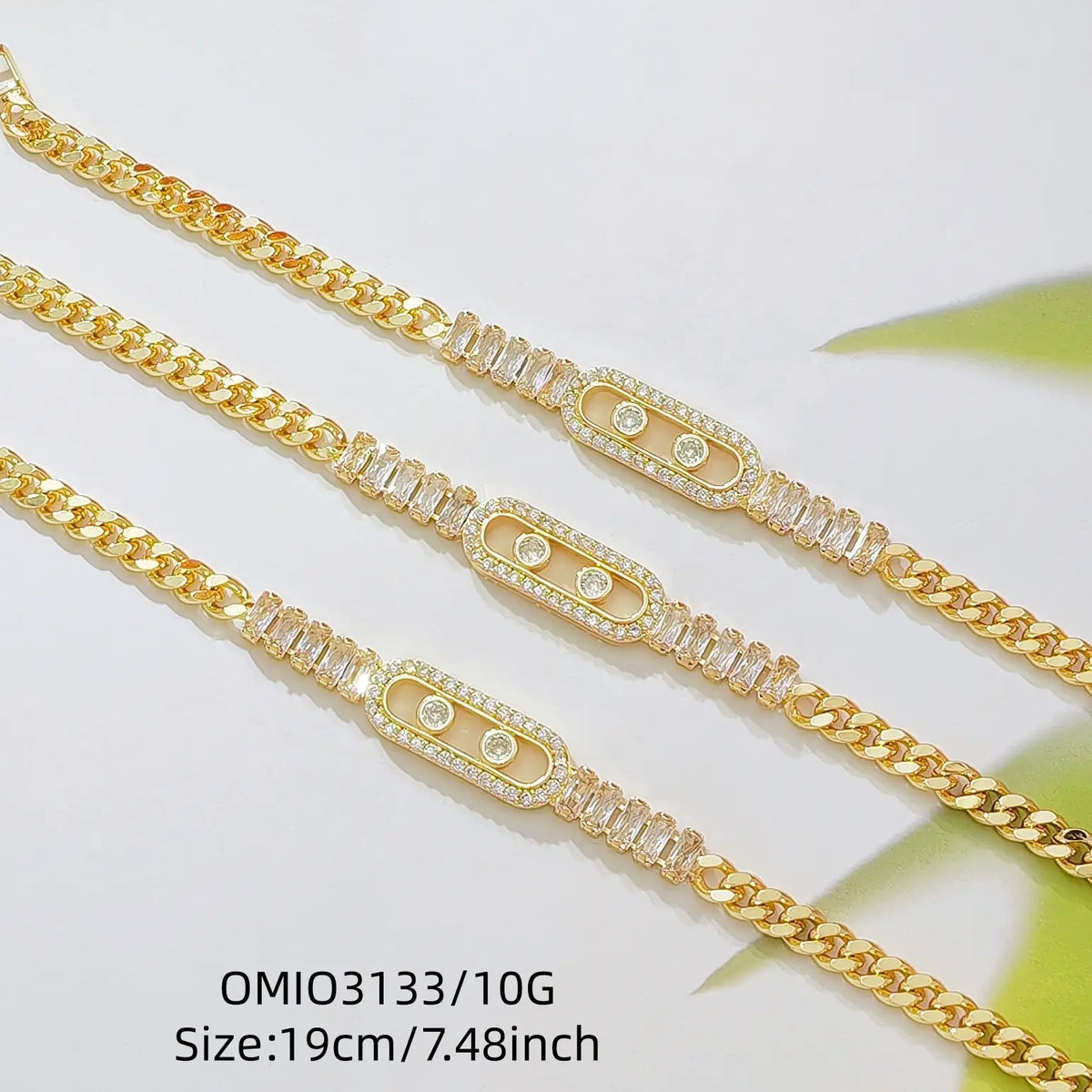 Women's Elegant Gold Plated Cuban Link Bracelet - Fashion-Forward Female Chain Jewelry Bracelets & Bangles with Sparkling CZ Sliding Charm, Baguette Cut Zircon Inlay, Metal Coating, Adjustable Dainty Costume Jewelry for Daily Wear, Gifting,sohochic