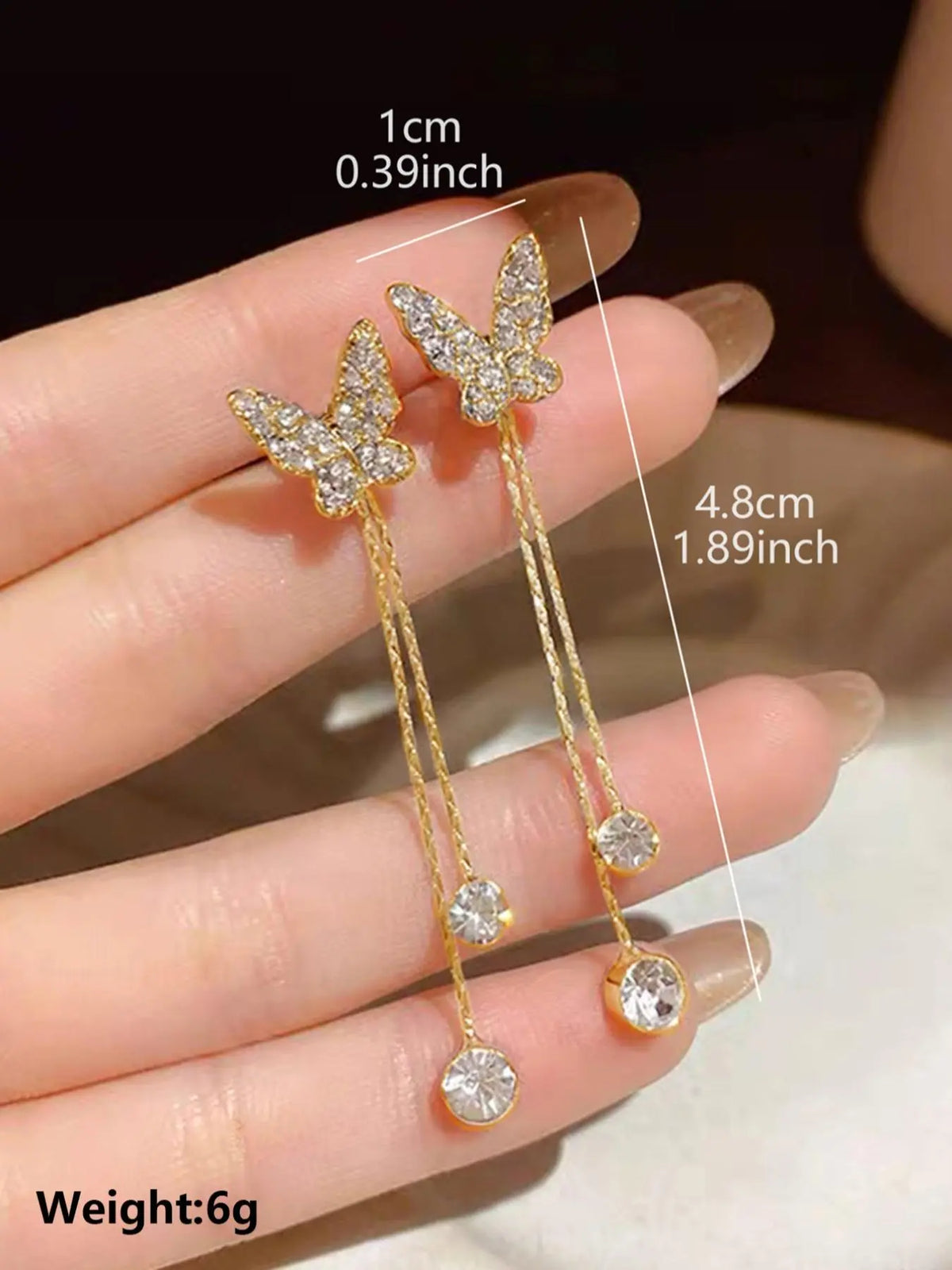 Elegant Butterfly Design Rhinestone Fashion Earrings for Women, Trendy Fashionable Accessories, Sweet and Exquisite Removable Tassel for Daily Wear, Perfect for Dates, Trendy Jewelry