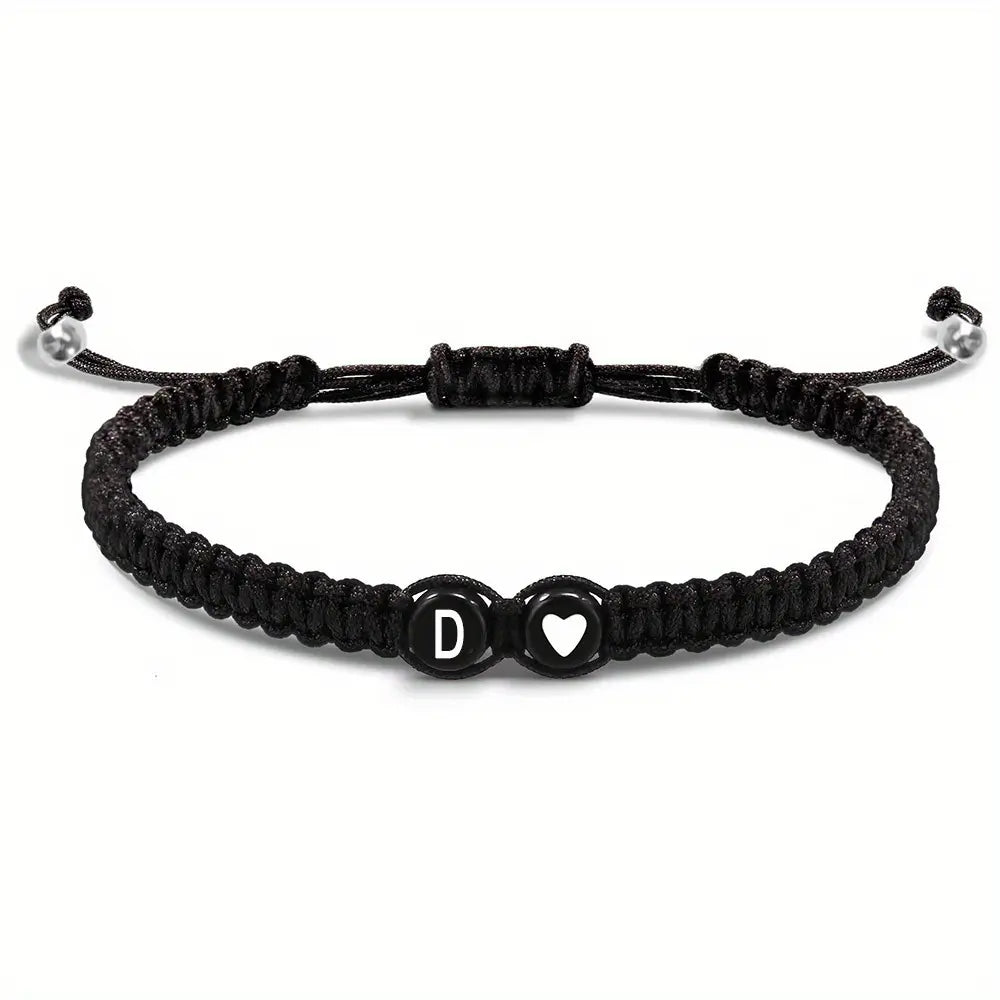 Heart Shaped Initial Bracelet, 26 Initial Charm Bracelet, Women Braided Bracelet, Heart Shaped Handmade Rope Adjustable Bracelet, Suitable for Mom Daughter Birthday Jewelry Gift Jewellery