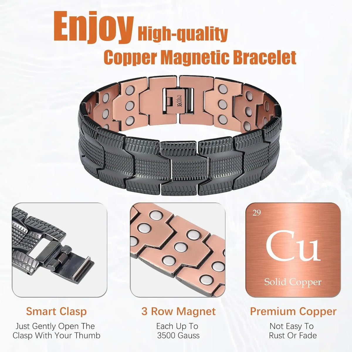 Feraco 99.99% Pure Copper Bracelet for Men - Masculine Tyre Tread Pattern, 3X Strength Magnetism, Adjustable Links, Fashionable Men's Accessories, Daily Wear Father's Day Gift, Dimensions-Inclusive Bangle,sohochic